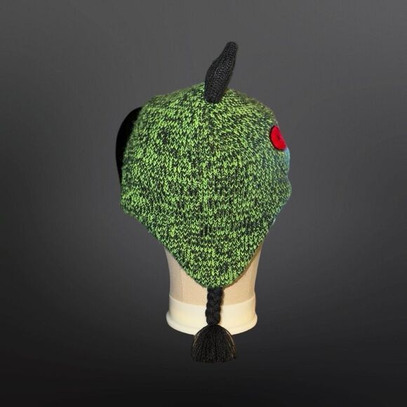 Little Kids Lime/Black Knit Googley Eye Monster Tassle Hat Fleece Lined Ear Flap - Picture 3 of 6